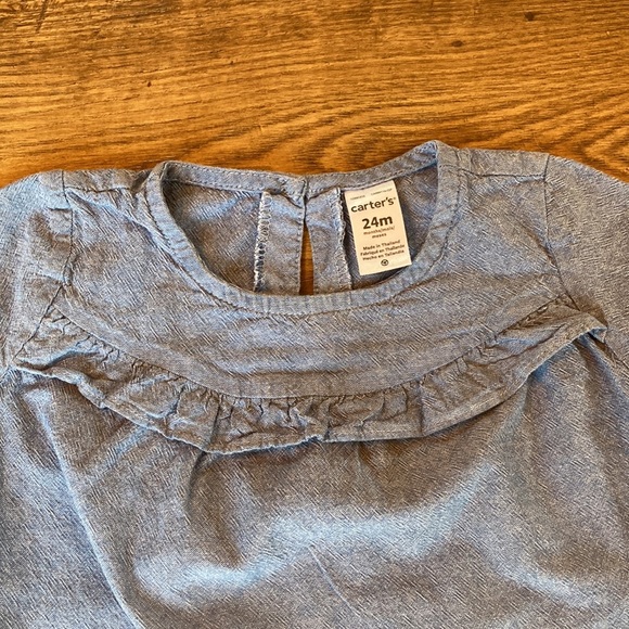 Carter’s Denim Ruffle shirt with Floral Leggings - Picture 3 of 9